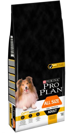 Purina Pro Plan Adult Dog Optiweight All Size Light/sterilised диетический для взрослых собак всех пород, кастрированных и стерилизованных собак с курицей и рисом (3 + 3 кг)