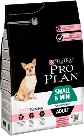 Purina Pro Plan Adult Dog Optiderma Small & Mini Sensitive Skin для взрослых собак маленьких пород с чувствительной кожей с лососем и рисом (0,7 + 0,7 кг)