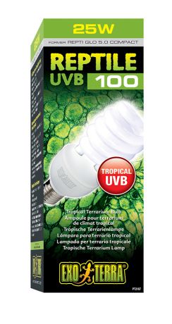 Ультрафиолетовая лампа Exo Terra Reptile Uvb100 (Repti Glo 5.0) Compact T10 для водных черепах (25 Вт)