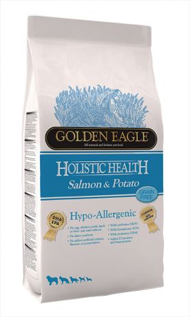 Golden Eagle Holistic Health Dog Adult Hypoallergenic Salmon & Potato беззерновой для взрослых собак при аллергии с лососем и картофелем (2 + 2 кг)