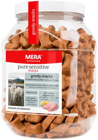 Лакомство Mera Pure Sensitive Goody Snacs Truthahn & Kartoffel беззерновое для собак с чувствительным пищеварением снеки с индейкой и картофелем 600 гр (1 шт)