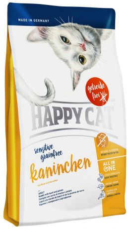 Happy Cat Sensitive Grainfree Adult Kaninchen беззерновой для взрослых кошек при аллергии с кроликом, говядиной и картофелем (0,3 кг)