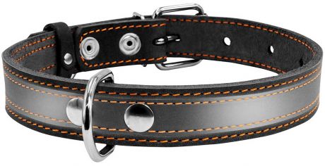 Ошейник кожаный для собак со светоотражающей лентой черный 35 мм 48 – 63 см Collar (1 шт)
