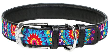 Ошейник кожаный для собак Цветы черный 25 мм 38 – 49 см Collar WauDog (1 шт)