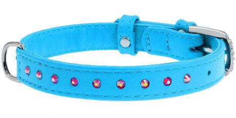 Ошейник кожаный для собак с клеевыми стразами синий 12 мм 21 - 29 см Collar WauDog Glamour (1 шт)