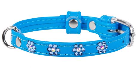 Ошейник кожаный для собак с клеевыми стразами Цветочек синий 12 мм 21 - 29 см Collar WauDog Glamour (1 шт)