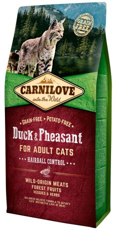 Brit Carnilove Cat Adult Hairball Control Duck & Pheasant беззерновой для взрослых кошек для вывода шерсти с уткой и фазаном (0,4 кг)