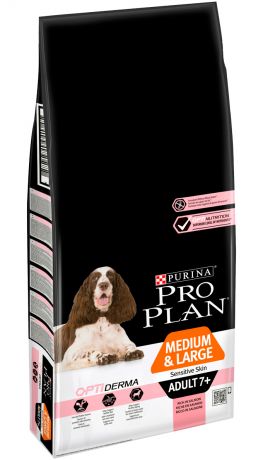 Purina Pro Plan Adult 7+ Optiderma Medium & Large Sensitive Skin для пожилых собак средних и крупных пород с чувствительной кожей с лососем и рисом (3 кг)