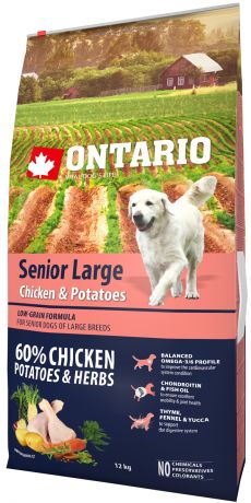 Ontario Dog Senior Large Chicken & Potatoes низкозерновой для пожилых собак крупных пород с курицей и картофелем (12 кг)