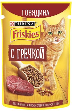 Friskies для взрослых кошек c говядиной и гречкой в подливе 75 гр (75 гр х 24 шт)