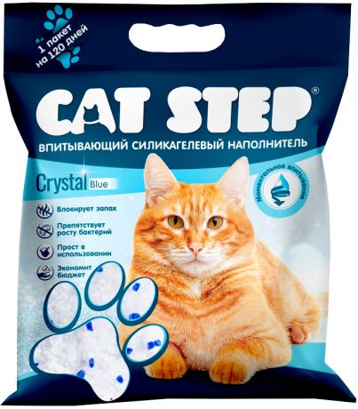 Cat Step Crystal Blue наполнитель силикагелевый впитывающий для туалета кошек (1,81 кг)