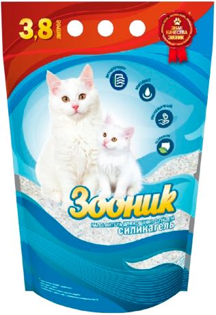 зооник силикагель - наполнитель силикагелевый для туалета кошек (3,8 л)