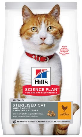 Hill’s Science Plan Feline Young Adult Sterilised Cat Chicken для взрослых кастрированных котов и стерилизованных кошек с курицей (1,5 кг)
