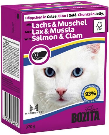 Bozita Chunks In Jelly Salmon & Clam для кошек и котят с лососем и мидиями в желе 370 гр (370 гр)