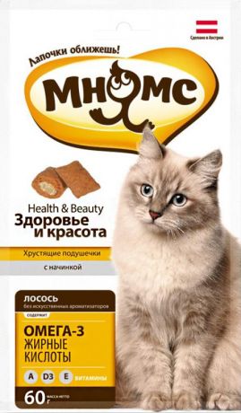 Лакомство мнямс здоровье и красота для кошек подушечки с лососем (60 гр)