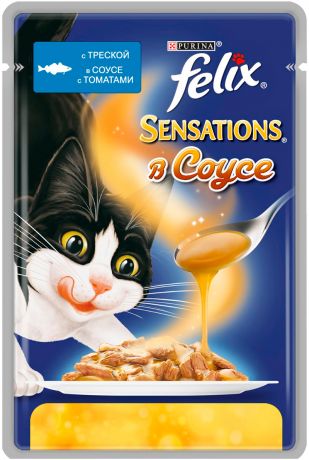 Felix Sensations для взрослых кошек с треской в соусе с томатами 85 гр (85 гр)