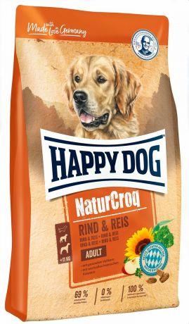 Happy Dog Naturcroq Rind & Reis для взрослых собак всех пород с говядиной и рисом (15 кг)