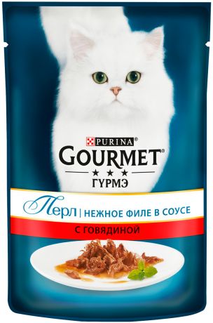 Gourmet Perle для взрослых кошек нежное филе с говядиной в соусе 85 гр (85 гр)