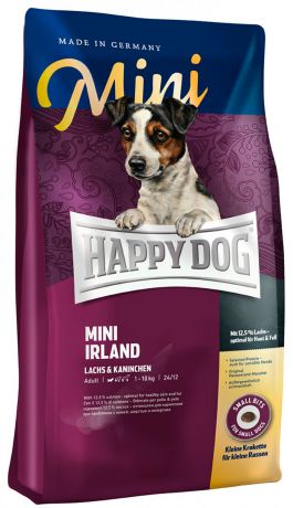 Happy Dog Supreme Mini Irland для взрослых собак маленьких пород при аллергии с лососем и кроликом (0,3 кг)