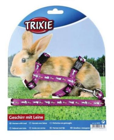 Trixie шлейка для кроликов, с поводком, нейлон с рисунком, 10 мм/1,2 м (1 шт)