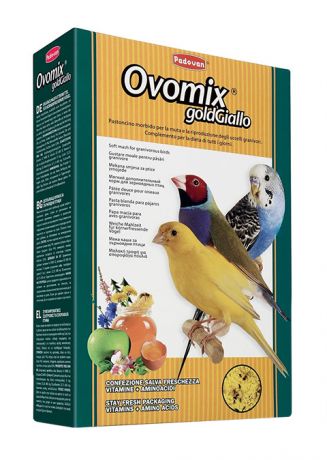 Padovan Ovomix Gold Giallo — Падован дополнительный корм для выкармливания птенцов и при линьке декоративных птиц (300 гр)