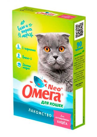 Лакомство омега Neo+ Для кастрированных кошек с L-карнитином Амтрафарм (90 шт)