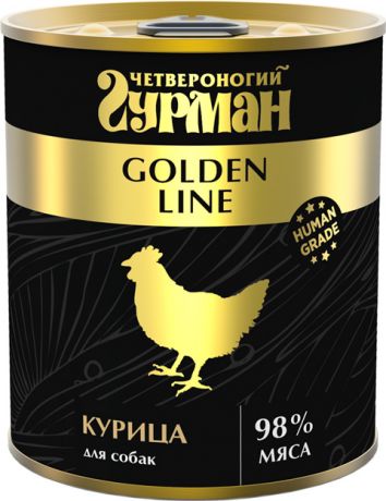 четвероногий гурман Golden Line для взрослых собак с курицей натуральной в желе (340 гр)