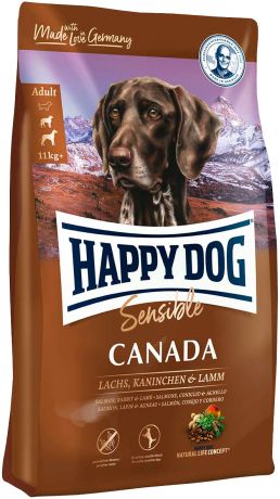 Happy Dog Supreme Canada Sensible Nutrition для взрослых собак всех пород при аллергии с лососем, кроликом, ягненком и картофелем (4 кг)