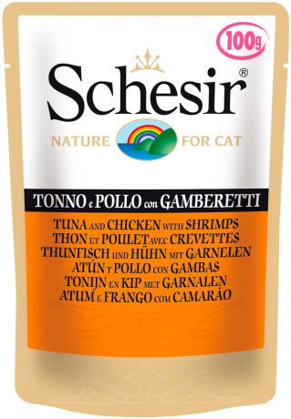 Schesir Cat Tuna, Chicken & Shrimps для взрослых кошек с тунцом, курицей и креветками 100 гр (100 гр)