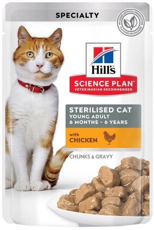 Hill’s Science Plan Feline Young Adult Sterilised Cat Chicken для взрослых кастрированных котов и стерилизованных кошек с курицей в соусе 85 гр (85 гр)