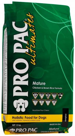 Pro Pac Ultimates Mature Chicken Meal & Brown Rice для пожилых собак всех пород с курицей и рисом (12 кг)