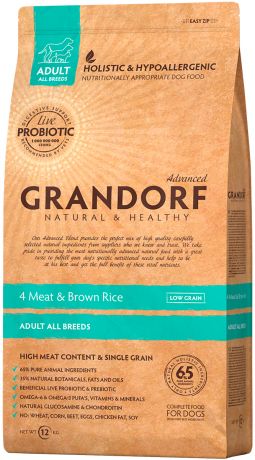 Grandorf Adult All Breeds Living Probiotics 4 Meat & Brown Rice для взрослых собак всех пород низкозерновой с мясом и коричневым рисом (3 кг)