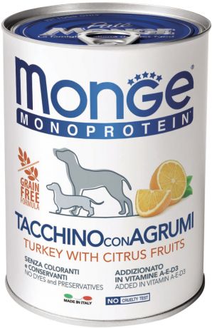 Monge Dog Monoprotein Fruits монобелковые для взрослых собак паштет с индейкой и цитрусовыми 400 гр (400 гр)