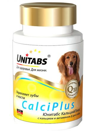 Unitabs Calciplus – Юнитабс витаминно-минеральный комплекс для собак с Q10, кальцием, фосфором и витамином д (100 таблеток)