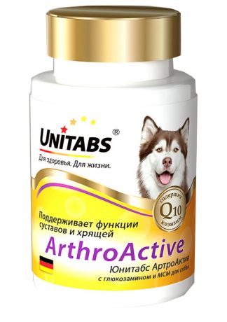 Unitabs Artroactive – Юнитабс витаминно-минеральный комплекс для собак с Q10, глюкозамином и мсм для поддержания функции суставов и хрящей (100 таблеток)