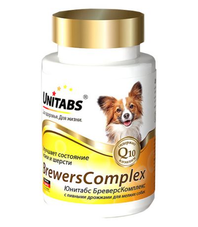 Unitabs Brewerscomplex – Юнитабс витаминно-минеральный комплекс для собак мелких пород с Q10 и пивными дрожжами (100 таблеток)