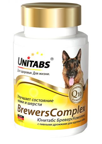 Unitabs Brewerscomplex – Юнитабс витаминно-минеральный комплекс для собак крупных пород с Q10 и пивными дрожжами (100 таблеток)