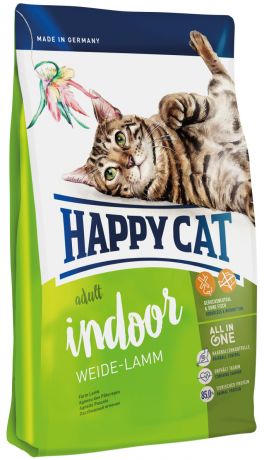 Happy Cat Supreme Fit & Well Adult Indoor Weide-lamm для взрослых кошек живущих дома с ягненком (10 кг)