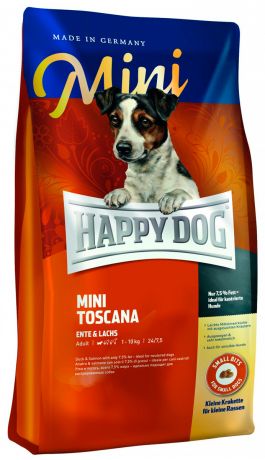 Happy Dog Supreme Mini Toscana для взрослых собак маленьких пород при аллергии с уткой и лососем (4 кг)