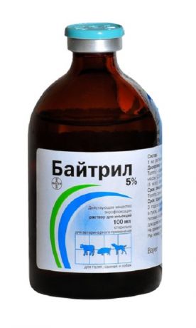 байтрил 5 % антимикробный препарат для лечения инфекционных заболеваний (р-р для инъекций) (100 мл)