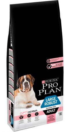 Purina Pro Plan Adult Dog Optiderma Large Robust Sensitive Skin для взрослых собак крупных пород мощного телосложения с чувствительной кожей с лососем и рисом (14 кг)