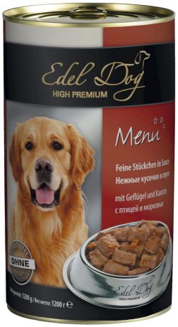 Edel Dog для взрослых собак крупных пород с птицей и морковью в соусе 1200 гр (1200 гр)