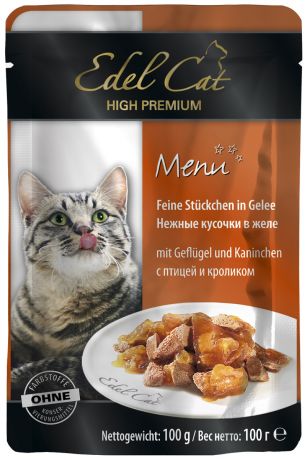 Edel Cat для взрослых кошек с птицей и кроликом в желе 100 гр (100 гр)