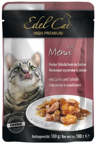 Edel Cat для взрослых кошек с лососем и камбалой в желе 100 гр (100 гр)