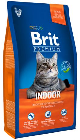 Brit Premium Cat Indoor для взрослых кошек живущих дома с курицей и куриной печенью (0,3 кг)