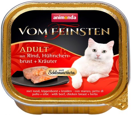 Animonda Vom Feinsten Adult Mit Rind, Huhnchen-brust & Krauter для привередливых взрослых кошек меню для гурманов с говядиной, куриной грудкой и травами 100 гр (100 гр)