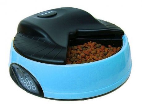 Автоматическая кормушка для кошек и собак на 4 кормления с ЖК-дисплеем и емкостью для льда Feed-Ex, голубая (1 шт)