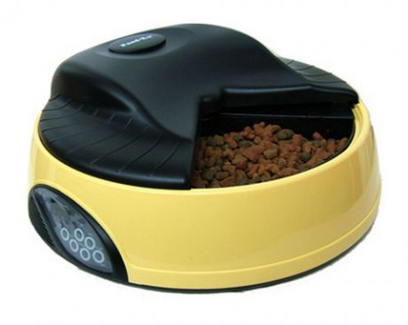 Автоматическая кормушка для кошек и собак на 4 кормления с ЖК-дисплеем и емкостью для льда Feed-Ex, желтая (1 шт)