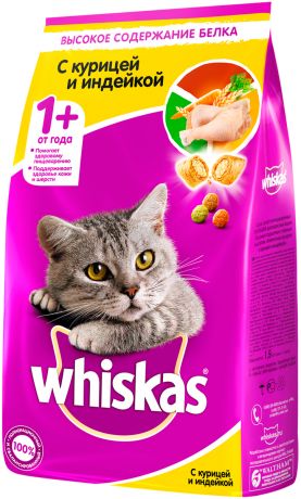 Whiskas аппетитное ассорти для взрослых кошек с курицей и индейкой с нежным паштетом (1,9 кг)