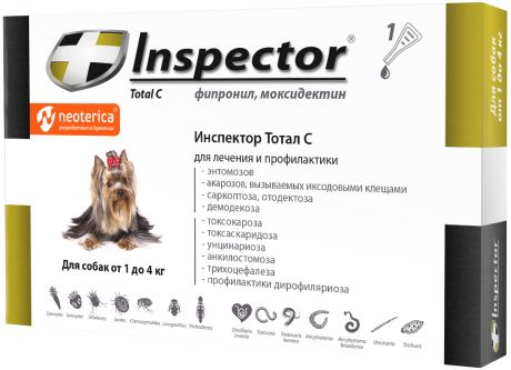 Inspector Инспектор капли для собак весом до 4 кг против внутренних и внешних паразитов (1 пипетка)